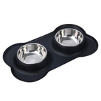 Slow Feeder Dog Bowls Stainless Steel Food and Water Bowl Set 2 in 1 No Spill Waterproof Silicone Pet Food Mat Puppy Feeding Station for Large Medium Small Breed Non Slip Metal Dish Tray
