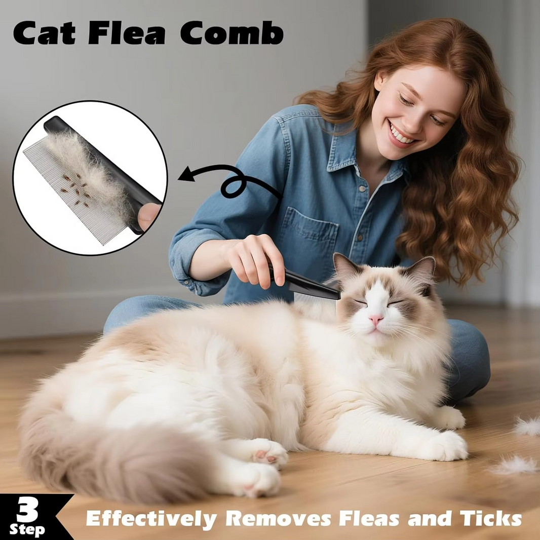 3-in-1 Cat Grooming Kit – Brush, Nail Clipper & Flea Comb