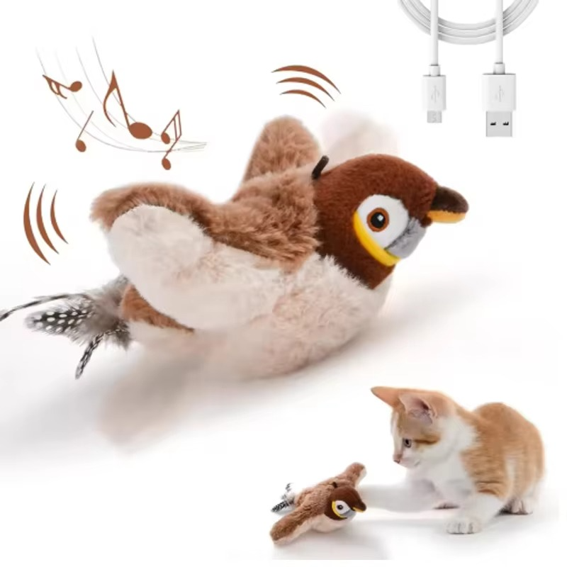 Chirping Bird Cat Toy with Flapping Wings (Large)