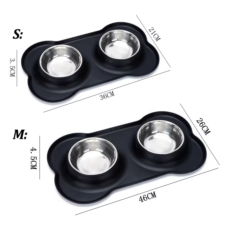Slow Feeder Dog Bowls Stainless Steel Food and Water Bowl Set 2 in 1 No Spill Waterproof Silicone Pet Food Mat Puppy Feeding Station for Large Medium Small Breed Non Slip Metal Dish Tray