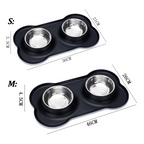 Slow Feeder Dog Bowls Stainless Steel Food and Water Bowl Set 2 in 1 No Spill Waterproof Silicone Pet Food Mat Puppy Feeding Station for Large Medium Small Breed Non Slip Metal Dish Tray