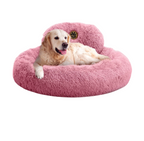 PetJett Calming Large Dog Bed -' Donut Dog Beds, Anti-Slip & Washable Large Round Bed, Fluffy Faux Fur Pet Bed, Super Soft Anti-Anxiety Premium Comfort Bed, Fits Dog - Pink