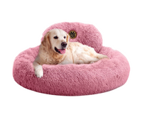 Calming Donut Dog Bed – Fluffy Faux Fur, Anti-Slip (Pink)
