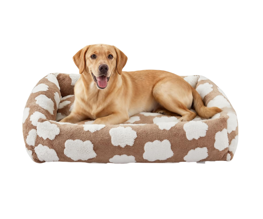 Small Dog Bed for Small Dogs, Rectangle Washable Orthopedic Dog Bed with Removable Zipper Cover, Cute Soft Calming Puppy Pet Bed with Jacquard Shaggy Plush & Non Skid Bottom