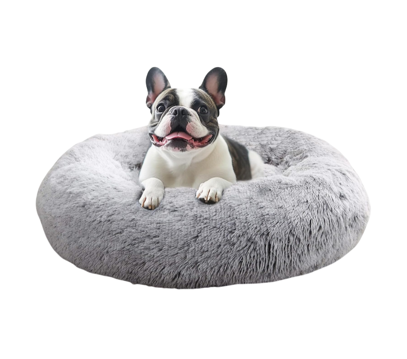 Calming Dog Bed Medium Size Dog, Anti-Anxiety Donut Medium Pet Bed, 31 inches Fluffy Faux Fur Round Cat Bed, Fits up to 45 lbs Pets (Smoke Grey)