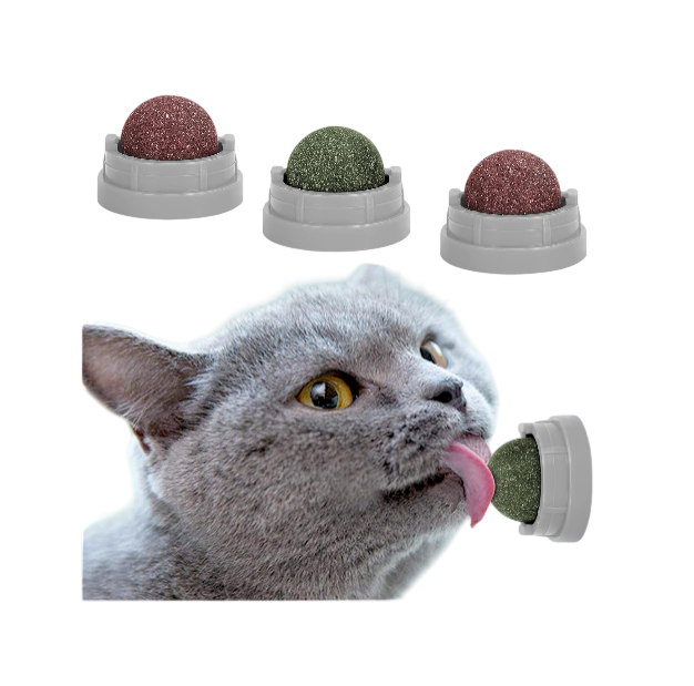 3 Pack Catnip Balls, Catnip Ball for Cats Wall, Edible Kitty Toys for Cats Lick, Safe Healthy Kitten Chew Toys, Teeth Cleaning Dental Cat Toys, Cat Wall Treats (Grey)