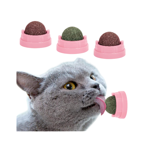 3 Pack Catnip Balls, Catnip Ball for Cats Wall, Edible Kitty Toys for Cats Lick, Safe Healthy Kitten Chew Toys, Teeth Cleaning Dental Cat Toys, Cat Wall Treats (Pink)