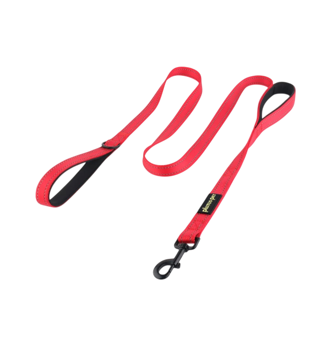 Double-Handle Reflective Dog Leash, 6ft (Red)
