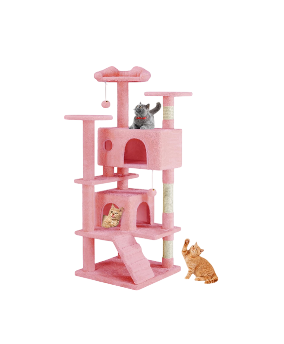 Multi-Level Cat Tree with Ladder & Plush Toy (Pink)