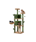 Cactus Cat Tree, 66?H Cat Tower for Indoor Cats, Multi-Level Cat Tree with Large Condos & Ramp, Pet Play House with Padded Perch, Platforms, Basket & Hanging Ball, Green/Brown