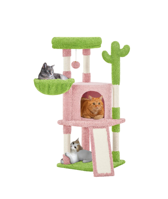 Cactus Cat Tree, 42in Cat Tower for Indoor Cats, Multi Level Kitten Condo Scratching Post, Cat Activity Center Pet Furniture w/Ball, Plush Perch, Platform, Basket
