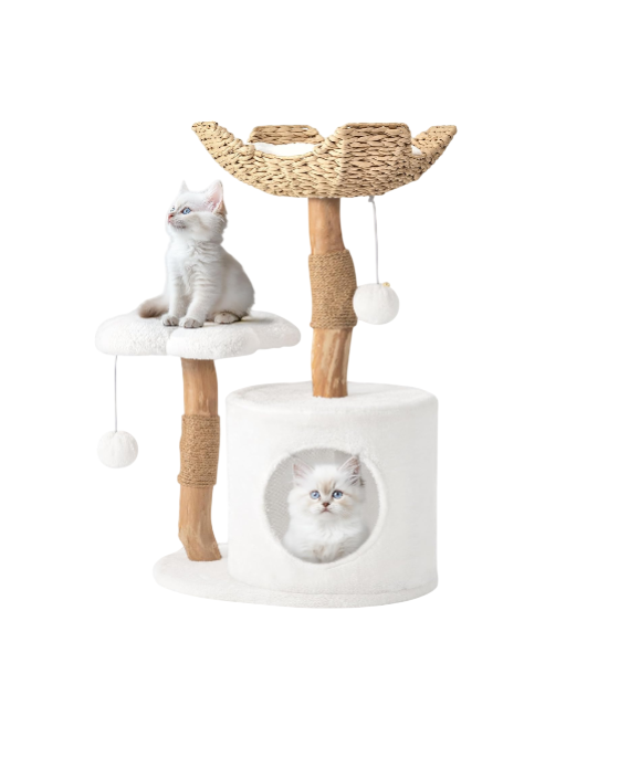 Modern Wood Cat Tree with Flower Platform