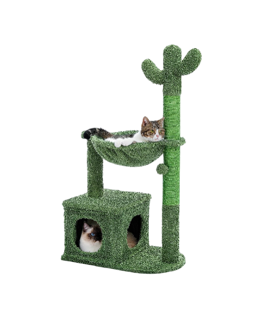 Cactus Cat Tree 40" Cat Tower with Large Metal Carpet Hammock, Cat Scratching Post for Indoor Cats with Condo & Replaceable Toy Ball, Green