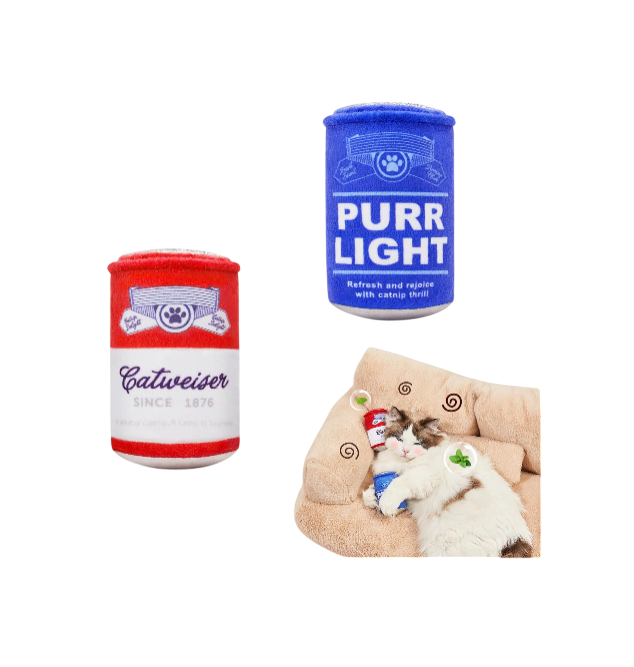 Beer-Simulation Cat Toys 2Pcs Catnip Crinkly Sound Toy, Durable Kitten Bite Kicker Toys, Indoor Feline Exercise 4.0 Inches for All Breeds