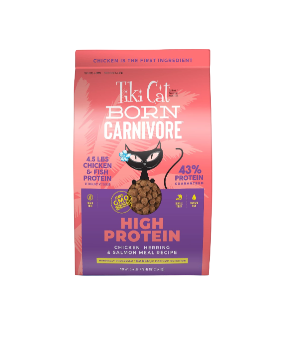 Born Carnivore High Protein, Chicken, Herring & Salmon Meal, Grain-Free Baked Kibble to Maximize Nutrients, Dry Cat Food