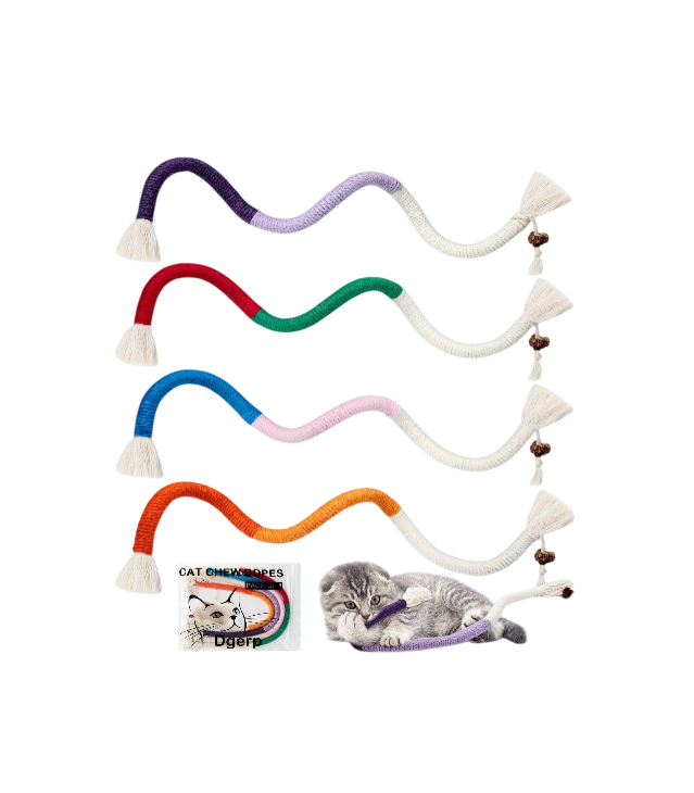 Cat Chew Ropes 4Pcs, Cat Toys for Indoor Cats with Refillable Natural Catnip, Safe Teeth Cleaning Chew Toys, Interactive Kitten Nip Toys and All Breeds