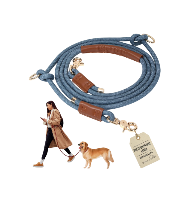 Hands Free Dog Leash for Walking Running Training, Adjustable Lead Up to 9.8ft, Dogs Up to 125lbs, Crossbody, Dual Handle, Multifunctional, Double Attachment for 2 Dogs
