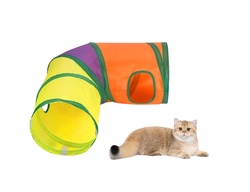 Cat Tunnel with Play Ball, Interactive Peek-a-Boo Cat Toys Cat Tube Toy, Colorful L-Tunnel