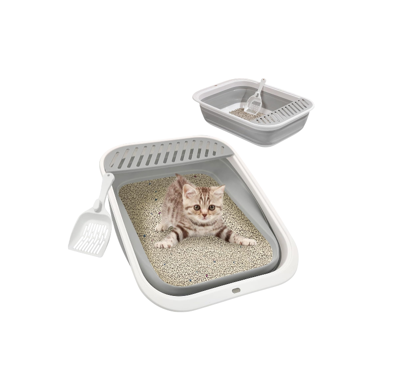 Kitten Litter Box Low Entry Litter Box for Senior Cats - Shallow Cat Litter Pan Collapsible Litterbox for Travel Grey