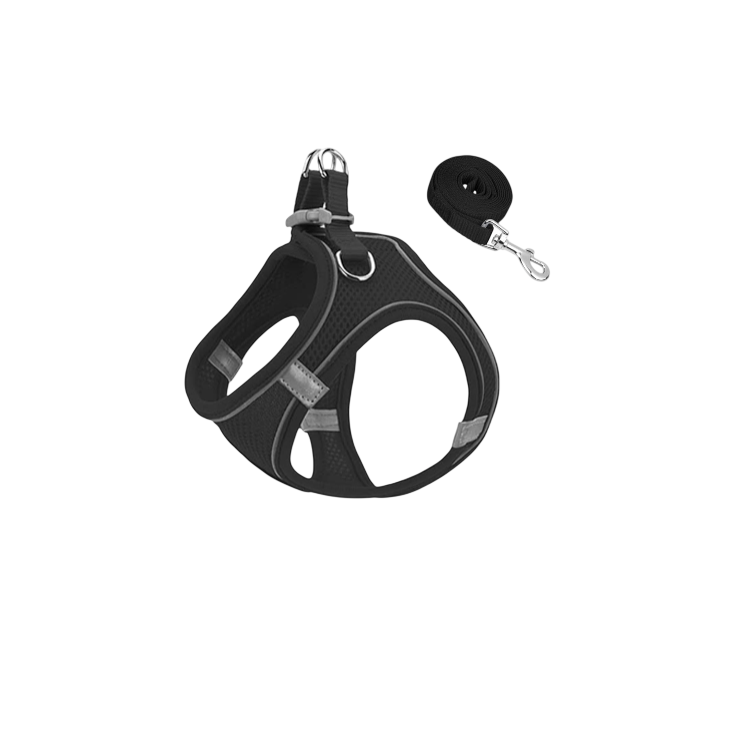 S Black Soft Mesh Dog Harness and Leash Set,No Escape Puppy Harnesses for Training Walking， Reflective Adjustable Puppy Vest for Small Medium Dogs, Cats (Black, S)