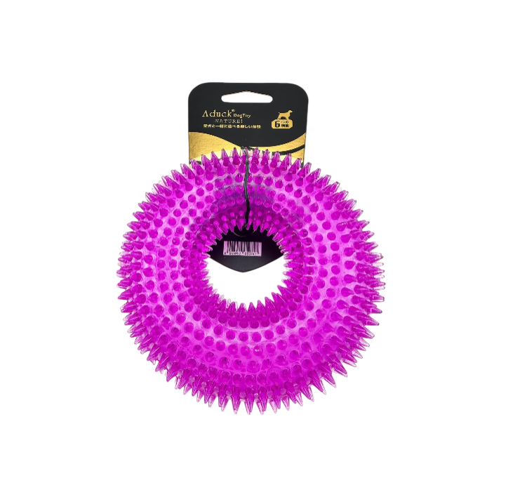 Dog Squeaky Chew Toys for Aggressive Chewers, Small Medium Large Dogs Teeth Cleaning Soft Natural Rubber Float Toy for Indoor Outdoor Water Pool, Donut Ring Design 4.92 inch, Crystal Blue Crystal purple