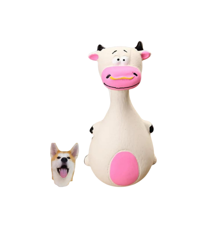 Dog Squeaky Chew Toy – Tough Natural Latex Fun for Teacup to Small Puppies (0-22 lbs)! Perfect for Fetch, Chewing & Cuteness Overload (White Cow)