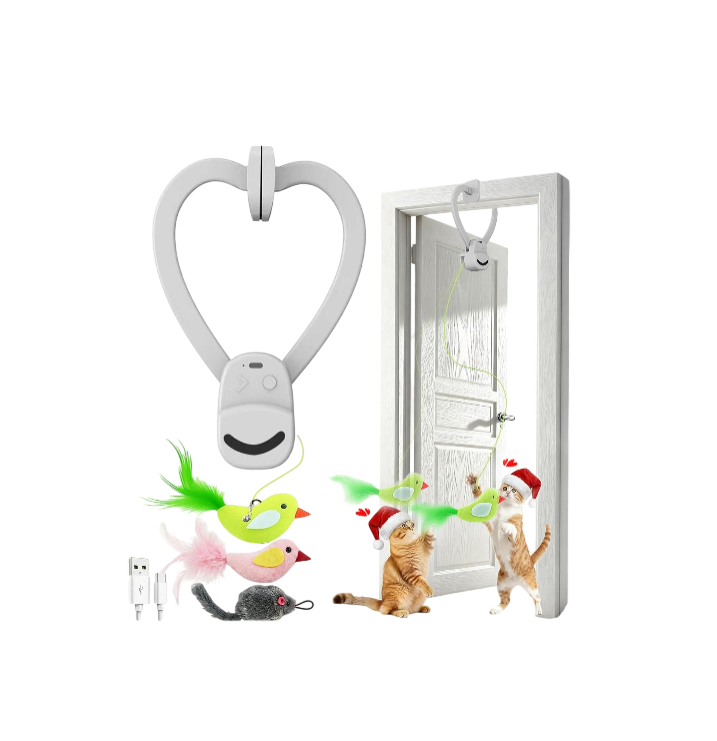 Interactive Cat Toys for Indoor Cats: Automatic Flying Bird Feather Wand Chase Exercise Enrichment Stimulation, USB Rechargeable Durable Safe Hanging Toy for Bored Kittens Adult Multi Cat Households