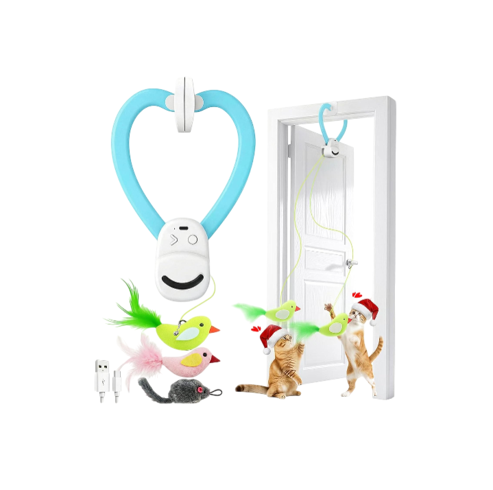 Interactive Cat Toys for Indoor Cats: Automatic Flying Bird Feather Wand Chase Exercise Enrichment Stimulation, USB Rechargeable Durable Safe Hanging Toy for Bored Kittens Adult Multi Cat Households