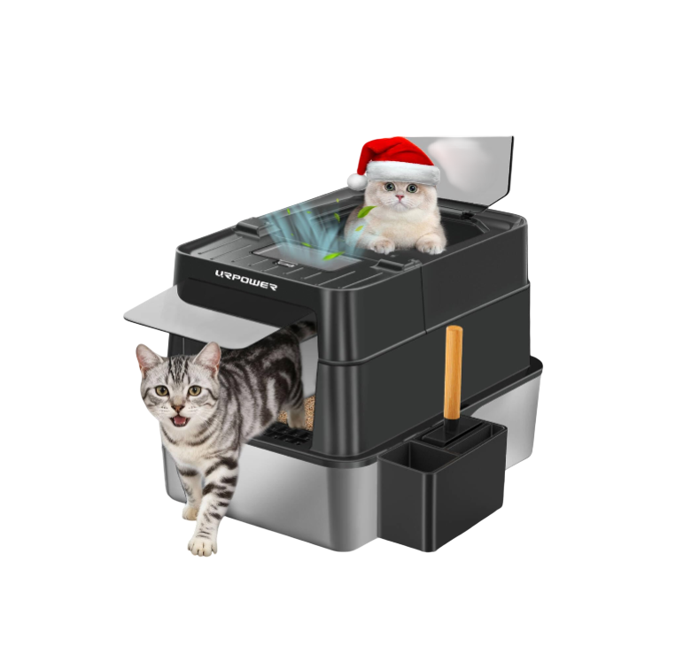 Stainless Steel Cat Litter Box with Lid 110° Flip-Top Extra Large Enclosed Litter Box Non-Sticky Metal Pan with High Sided & Scoop, Odor Free, Front & Top Entry, Anti-Leakage, Easy Cleaning