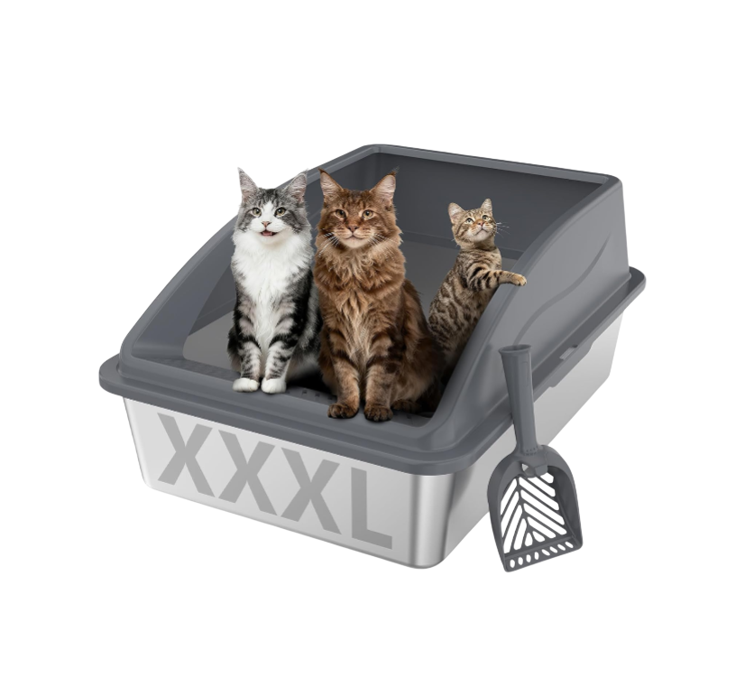 Stainless Steel Litter Box H Super Large Stainless Steel Litter Box, Suitable for Large Cats and Multiple Cats, Non-Sticky, Anti-Leakage, Easy to Clean
