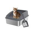 Steel Litter Box, Metal Kitty Litter Box with Scoop, Anti-Leakage Top Entry, Non-Sticky, Easy to Clean
