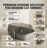 Semi-Enclosed High-Sided Cat Litter Box with Anti-Spill Rim