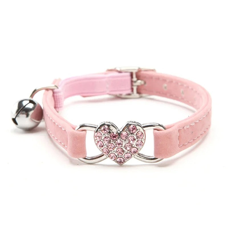 Velvet Heart Charm Cat Collar with Bell