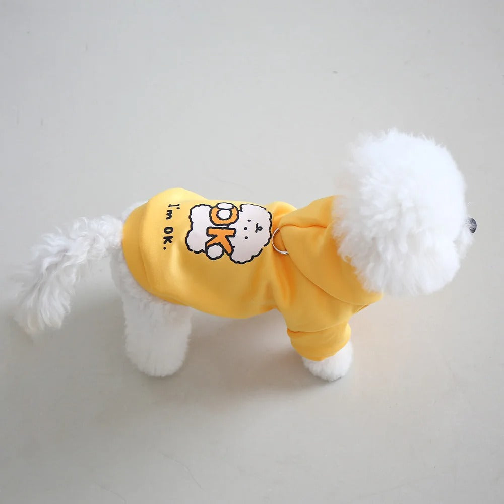 Cat and dog clothes for autumn and winter, made of milk silk and flannel, with a cute dog print hoodie and drawstring buckle (Medium)