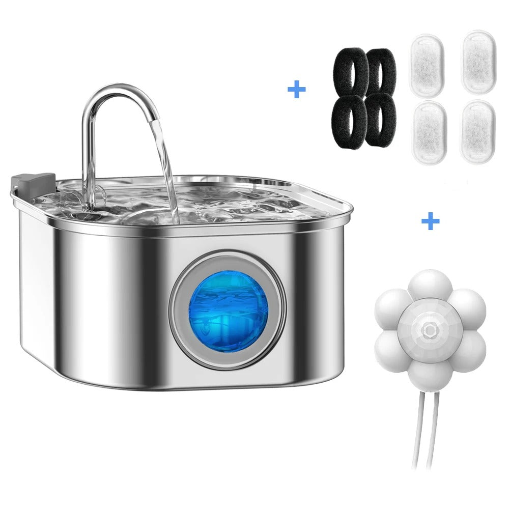 Stainless Steel Pet Water Fountain with Window (3.2L)