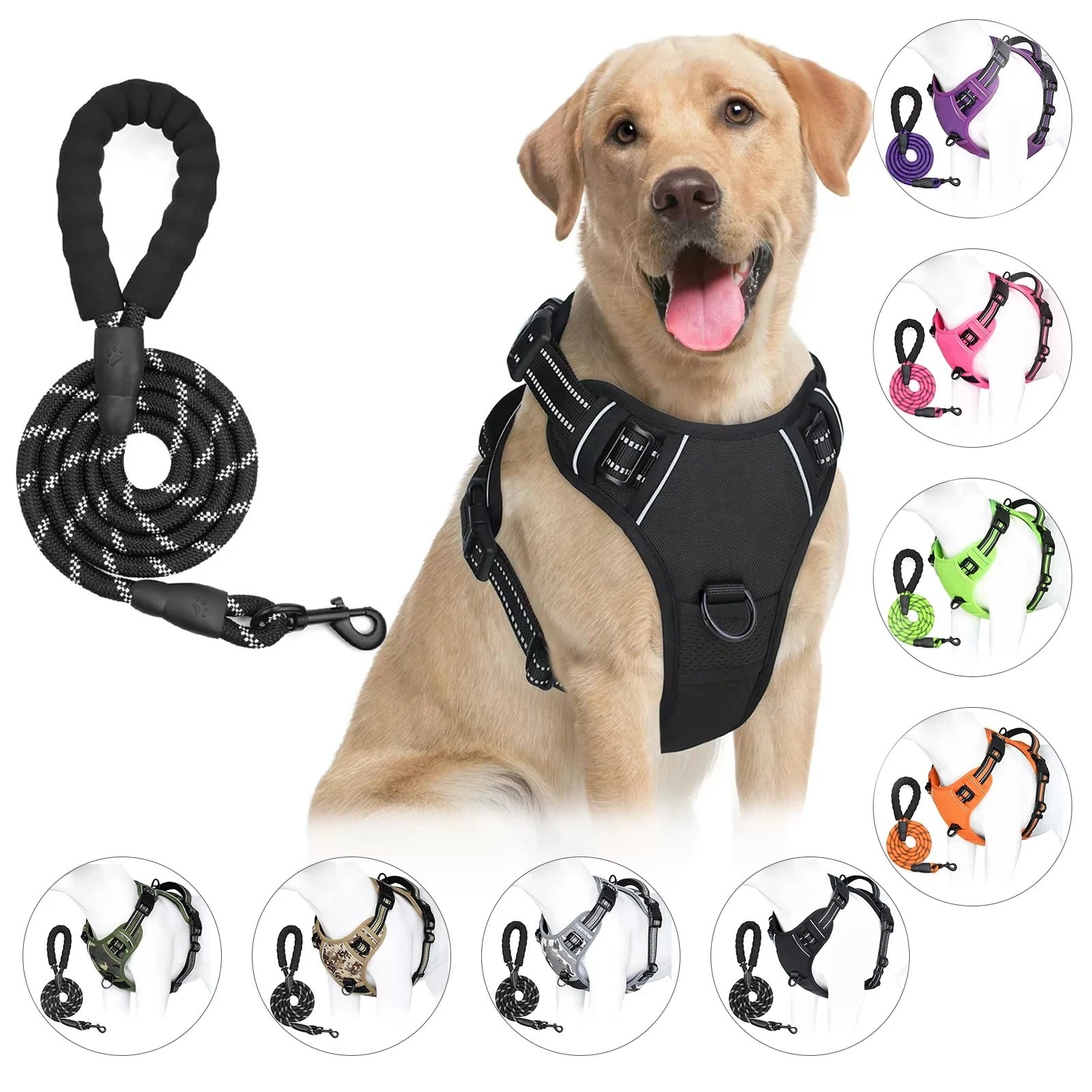 Dog Harness and Leash Combo, Escape Proof No Pull Vest Harness, with 5 Feet Leash, Reflective Adjustable Soft Padded Pet Harness (L)
