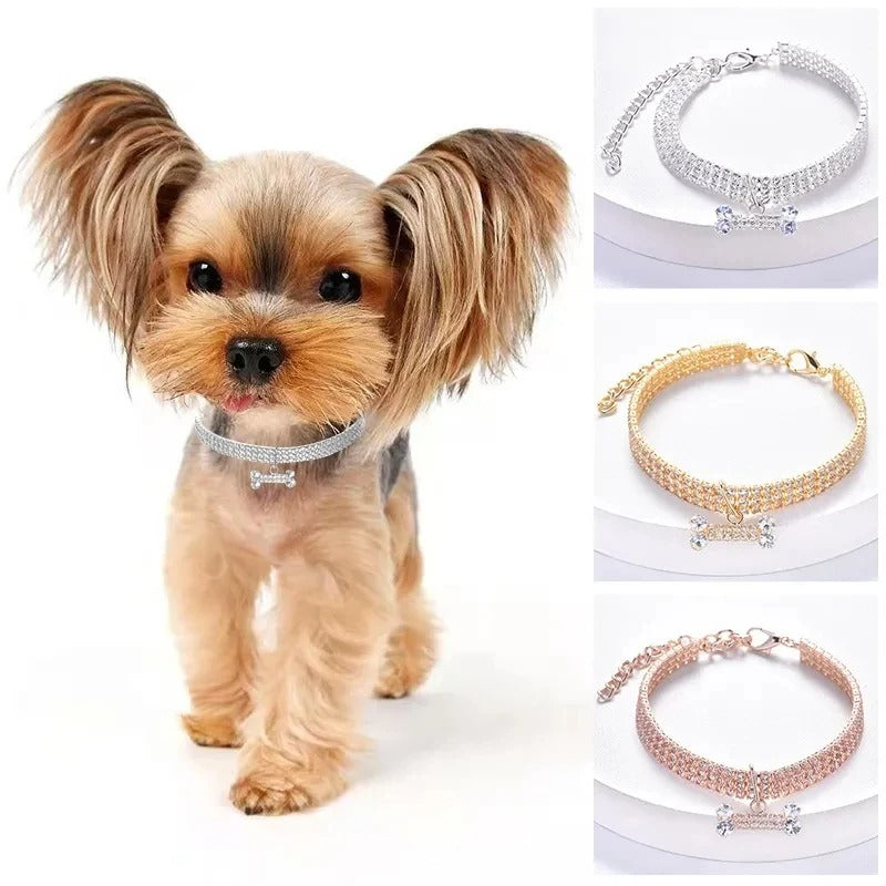 Rhinestone Bone Pendant Pet Necklace
