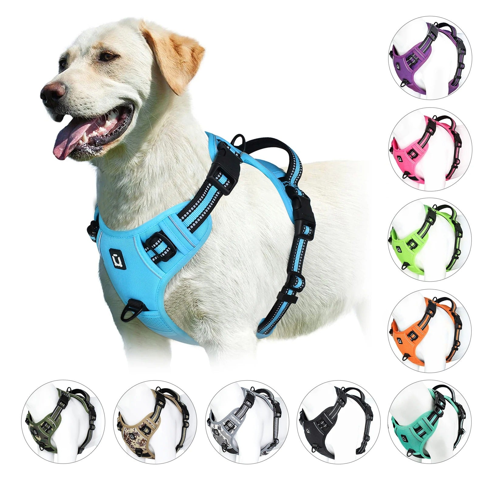 No Pull Dog Harness, Adjustable Soft Padded Pet Vest with Easy Control Handle (M)