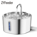 ZYFeeder 2.2L Automatic Cat Water Fountain Square Stainless Steel Pet Water Feeder Dog Water Fountain with window（No 5V 1A Plug）