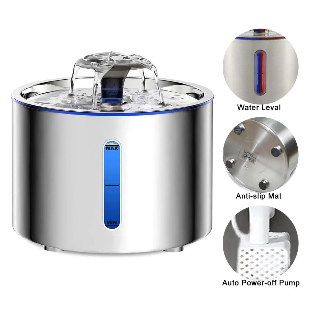 Stainless Steel Cat Water Fountain with LED (2.5L)