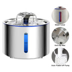 2.5L Stainless Steel Automatic Cat Water Fountain Auto Power-off Fountain With LED Light Non-slip Mat Dog Water Dispenser