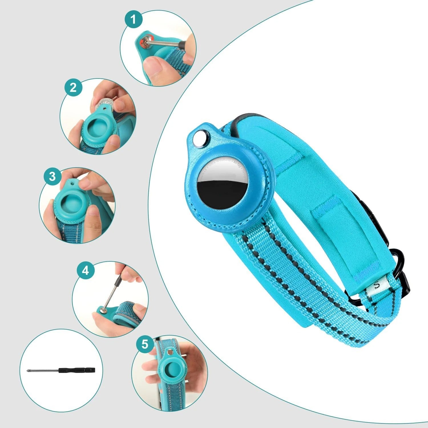 Reflective AirTag Dog Collar, Heavy Duty Dog Collar with Adjustable AirTag Holder Case Accessories for  Large Dogs