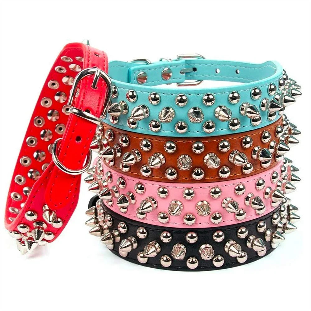Spiked Rivet Leather Collar for Small Dogs & Cats