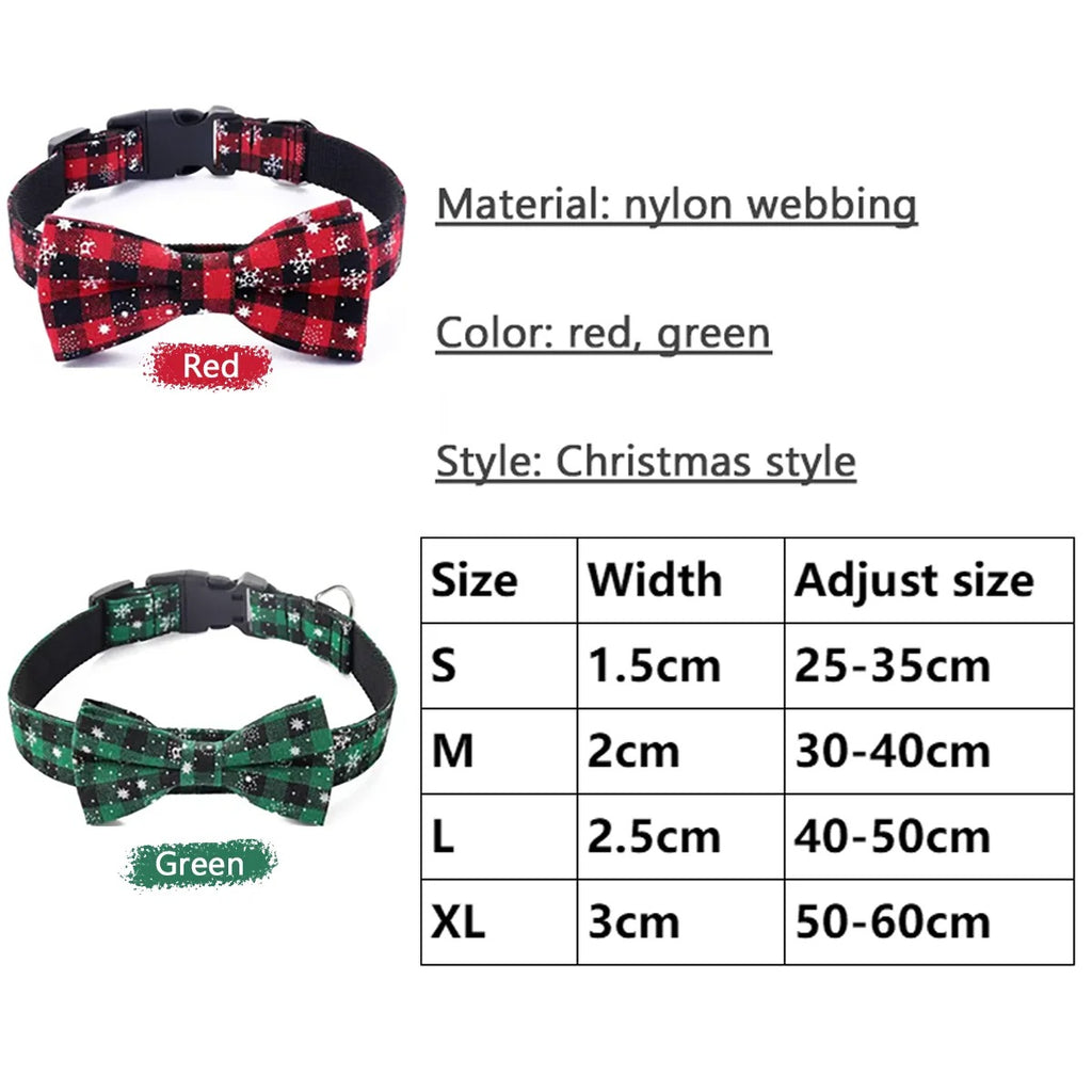 Dog Collar with Bow tie,Christmas Plaid Snowflake Dog Collar with Adjustable Buckle Suitable for Small Large Dogs Cats Pets (S)
