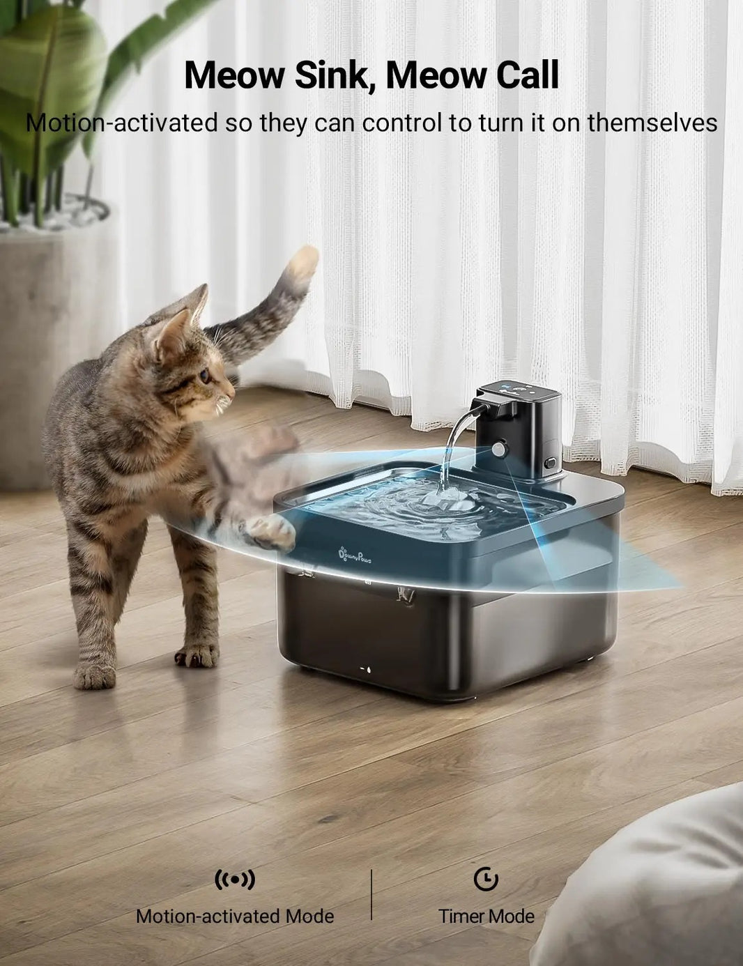 Wireless Stainless Steel Cat Fountain with Motion Sensor (2.5L)