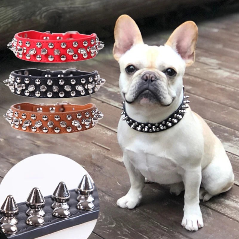 Spiked Rivet Leather Collar for Small Dogs & Cats