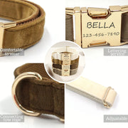 1pc Personalized Dog Collar Velvet, Engraving Custom Name Phone Number ID Tag, Soft Comfy Adjustable Collars For Large