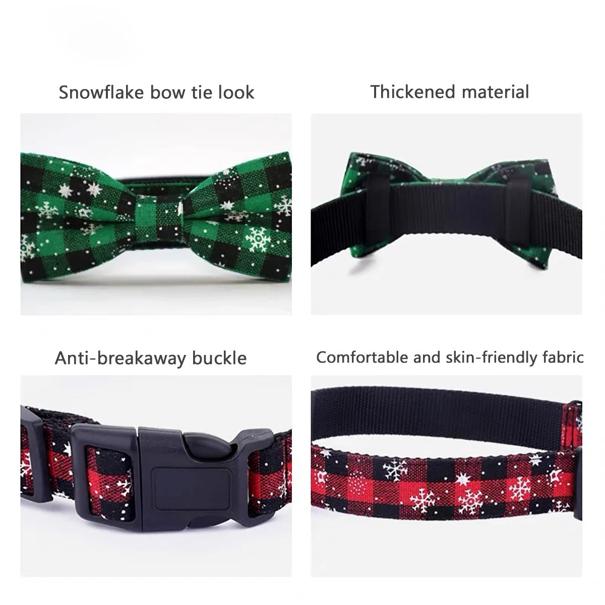 Dog Collar with Bow tie,Christmas Plaid Snowflake Dog Collar with Adjustable Buckle Suitable for Small Large Dogs Cats Pets (S)
