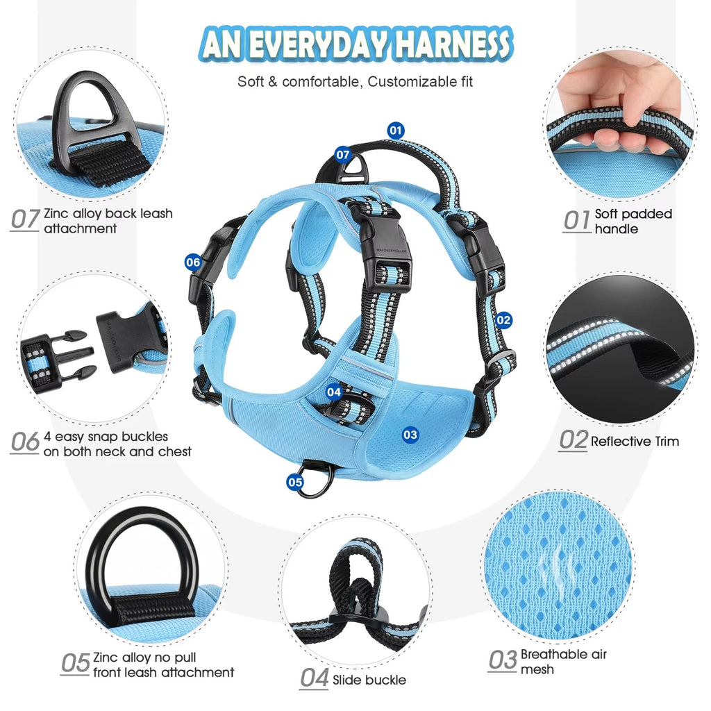 Dog Harness and Leash Combo, Escape Proof No Pull Vest Harness, with 5 Feet Leash, Reflective Adjustable Soft Padded Pet Harness (L)