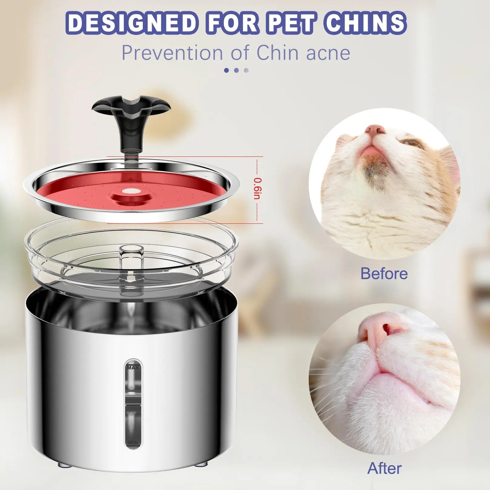 2.5L Stainless Steel Automatic Cat Water Fountain Auto Power-off Fountain With LED Light Non-slip Mat Dog Water Dispenser